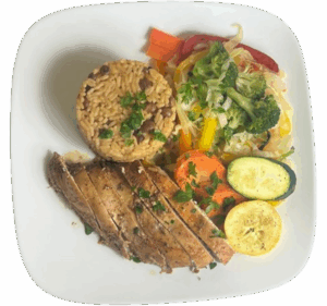 Baked chicken with peas & rice and veggies